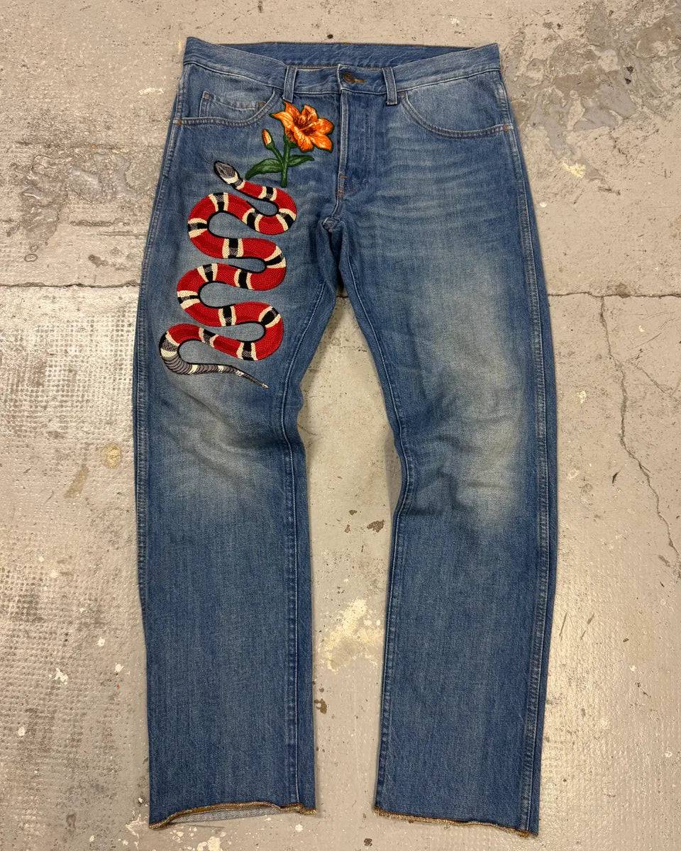 2016 Gucci Snake Emboired Denim Jeans (S) CLoUytK 0