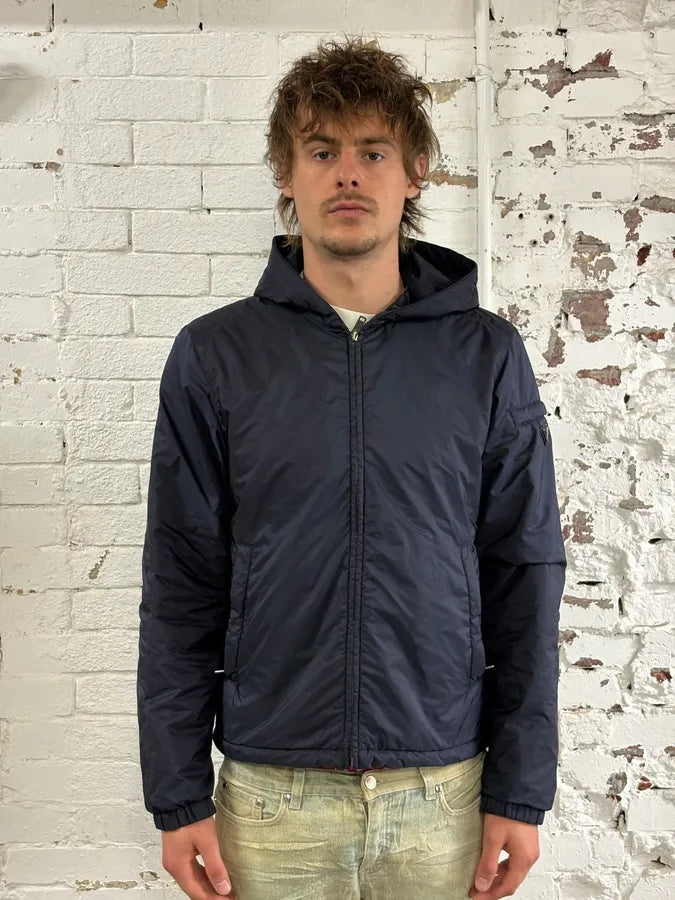 SS2016 Prada Navy Nylon Hooded Windbreaker Jacket ciNabNq 1