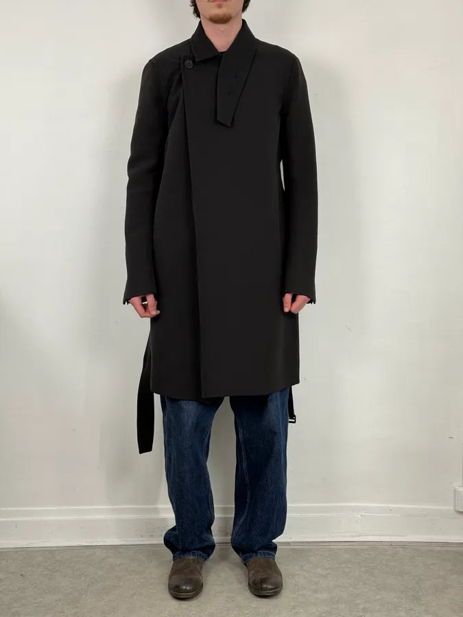 AW2016 Rick Owens Black Wool Belted Coat VXrrriU 2