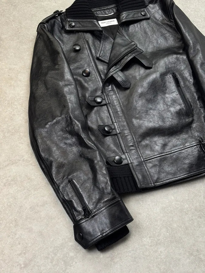 AW2017 Saint Laurent Black Leather Moto Leather Jacket YSRwdIQ 4