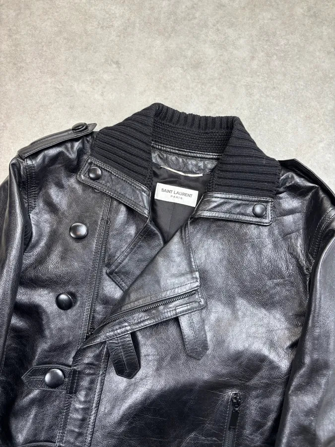 AW2017 Saint Laurent Black Leather Moto Leather Jacket YSRwdIQ 3