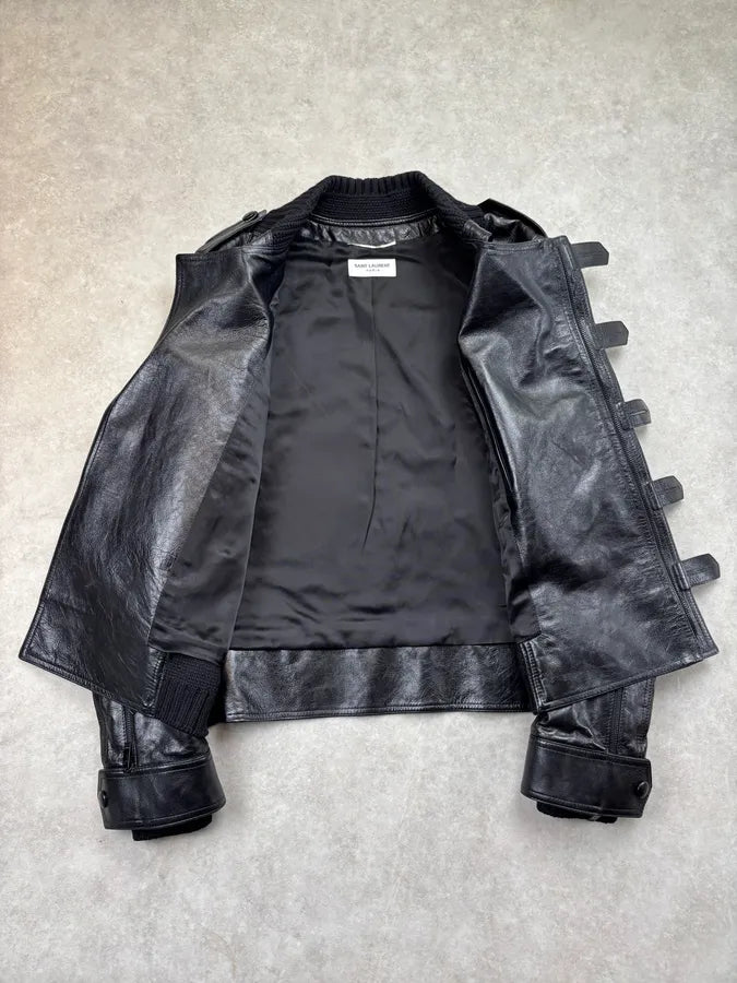 AW2017 Saint Laurent Black Leather Moto Leather Jacket YSRwdIQ 7