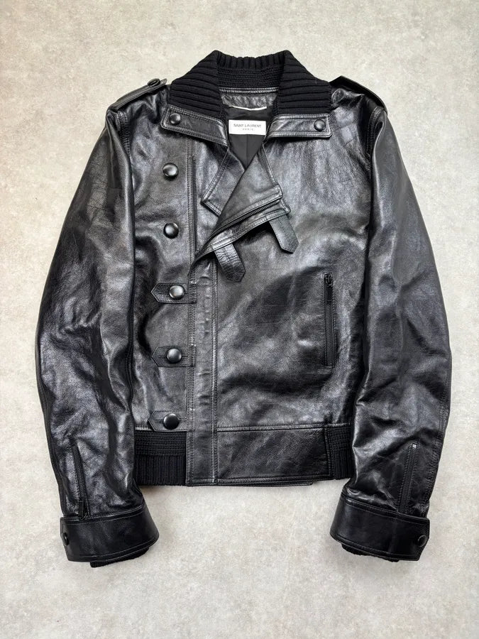 AW2017 Saint Laurent Black Leather Moto Leather Jacket YSRwdIQ 0