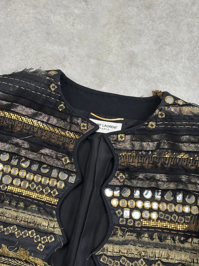 SS2017 Saint Laurent Black Hand-Embellished Fitted Blazer Jacket yYVoniK 3