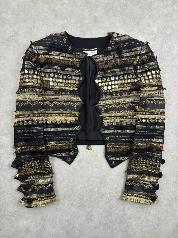 SS2017 Saint Laurent Black Hand-Embellished Fitted Blazer Jacket yYVoniK 0