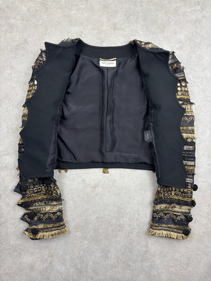 SS2017 Saint Laurent Black Hand-Embellished Fitted Blazer Jacket yYVoniK 6