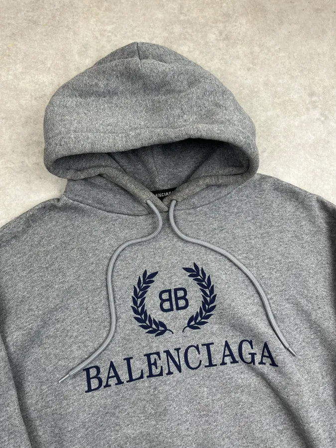 AW2018 Balenciaga BB Crest Grey Hoodie qjEwkvT 4