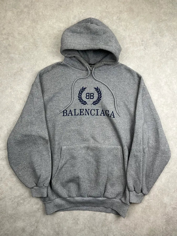 AW2018 Balenciaga BB Crest Grey Hoodie qjEwkvT 2
