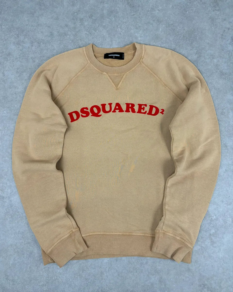 AW2018 Dsquared2 Beige Red Writing Crewneck Sweater  wNgdeef 0