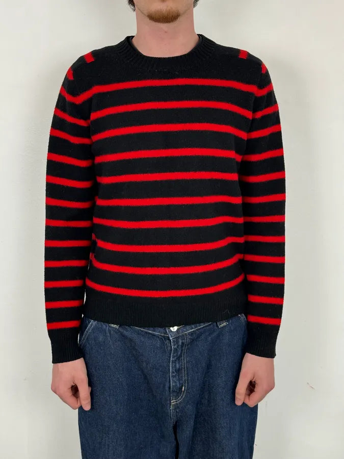 AW2019 Saint Laurent Black & Red Striped Wool Sweater DlVPCES 1
