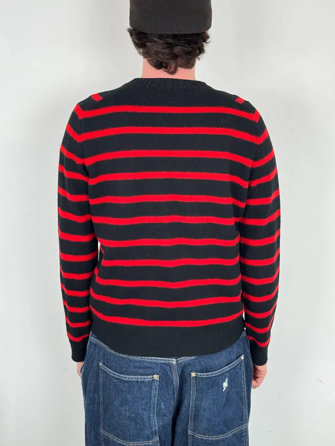 AW2019 Saint Laurent Black & Red Striped Wool Sweater DlVPCES 2