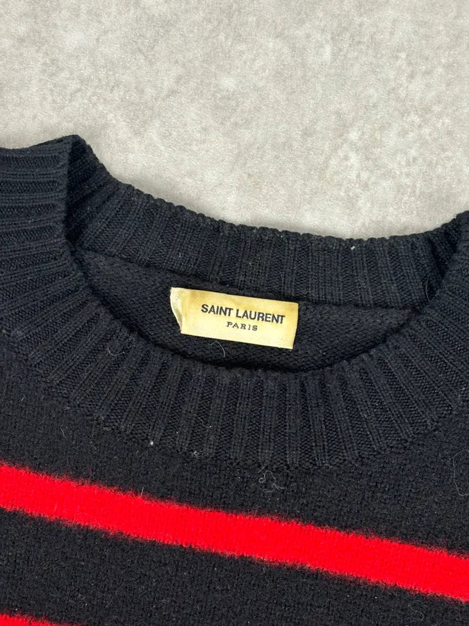 AW2019 Saint Laurent Black & Red Striped Wool Sweater DlVPCES 4