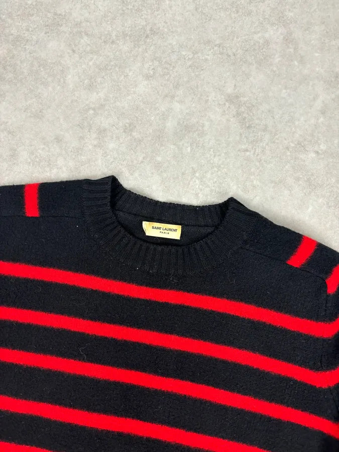 AW2019 Saint Laurent Black & Red Striped Wool Sweater DlVPCES 3