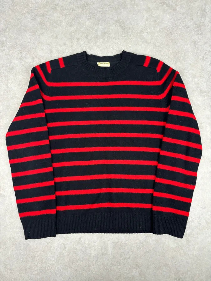 AW2019 Saint Laurent Black & Red Striped Wool Sweater DlVPCES 0