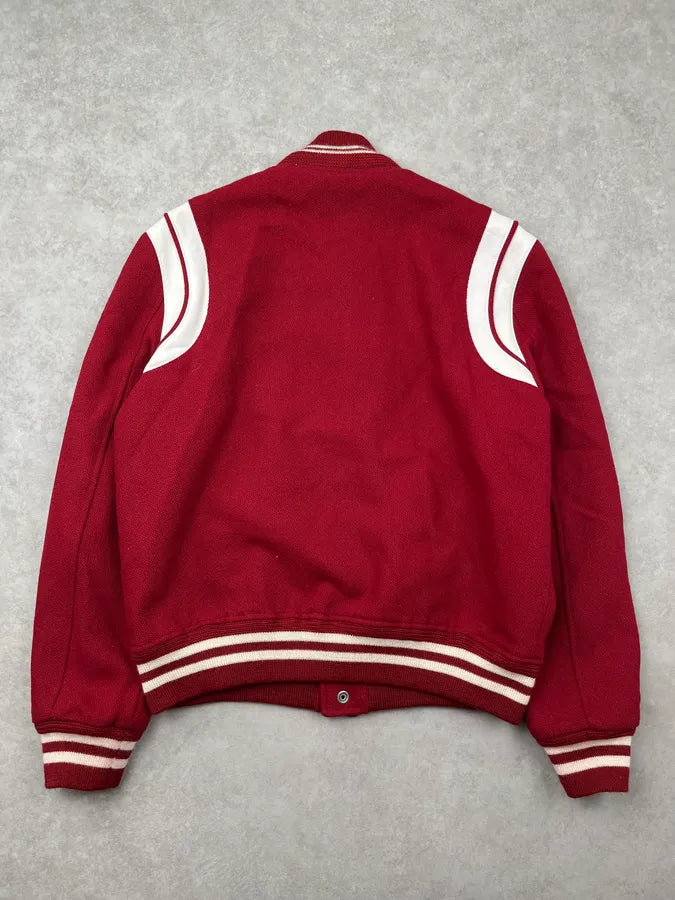 SS2019 Saint Laurent Red Wool Varsity Stripe Teddy Jacket upFGRSe 3