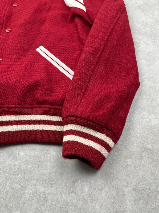 SS2019 Saint Laurent Red Wool Varsity Stripe Teddy Jacket upFGRSe 7