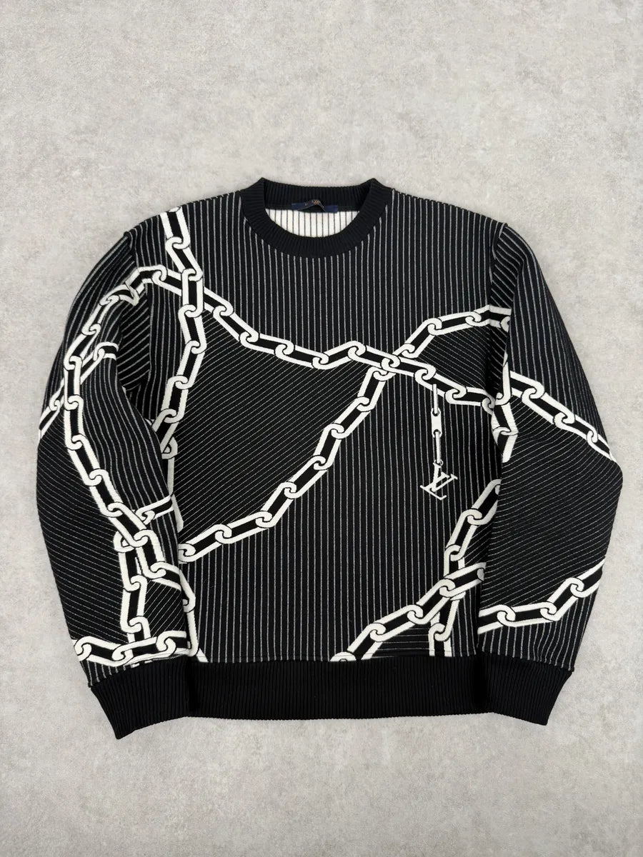 2020 Louis Vuitton Cable 3D Jail Logo Black & White Sweater KKKQQre 0