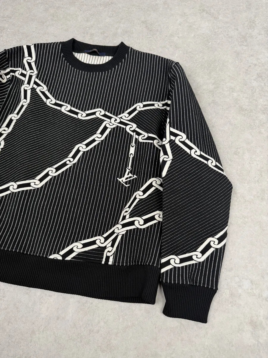 2020 Louis Vuitton Cable 3D Jail Logo Black & White Sweater KKKQQre 2