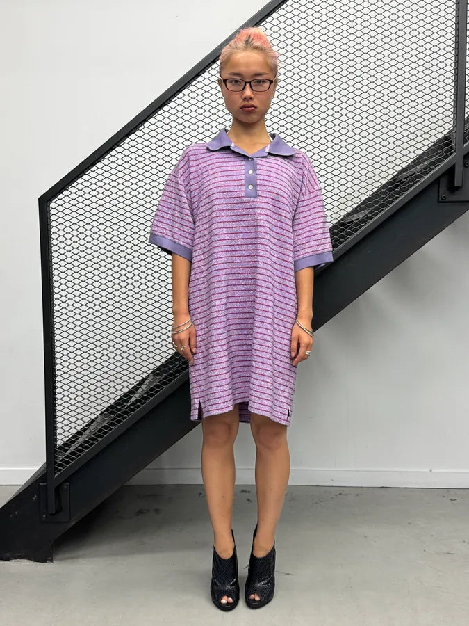 SS2020 Maison Margiela Purple Sequin Striped Polo Dress echHPEJ 0