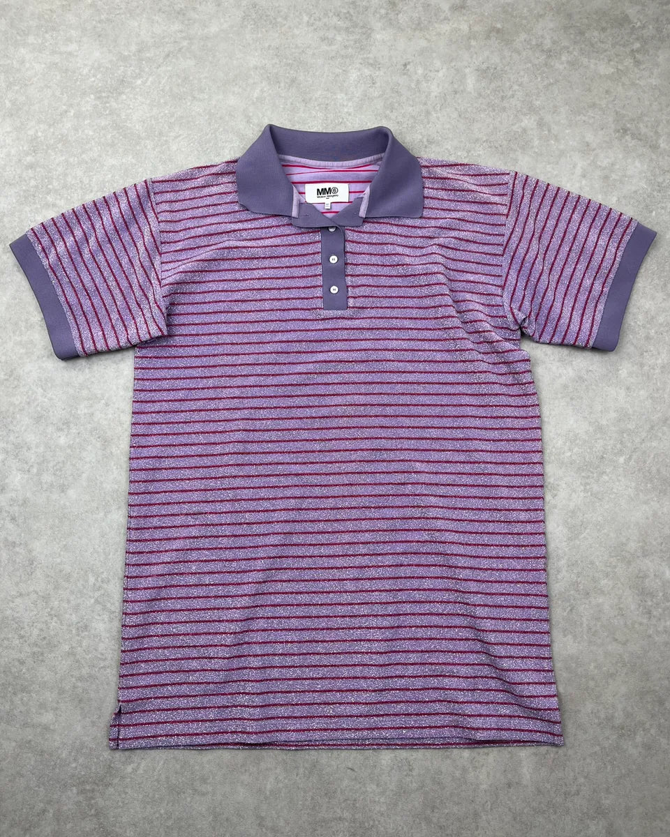 SS2020 Maison Margiela Purple Sequin Striped Polo Dress echHPEJ 3