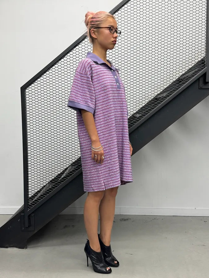 SS2020 Maison Margiela Purple Sequin Striped Polo Dress echHPEJ 1
