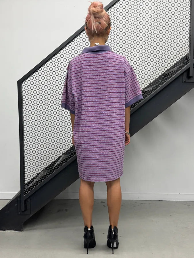 SS2020 Maison Margiela Purple Sequin Striped Polo Dress echHPEJ 2