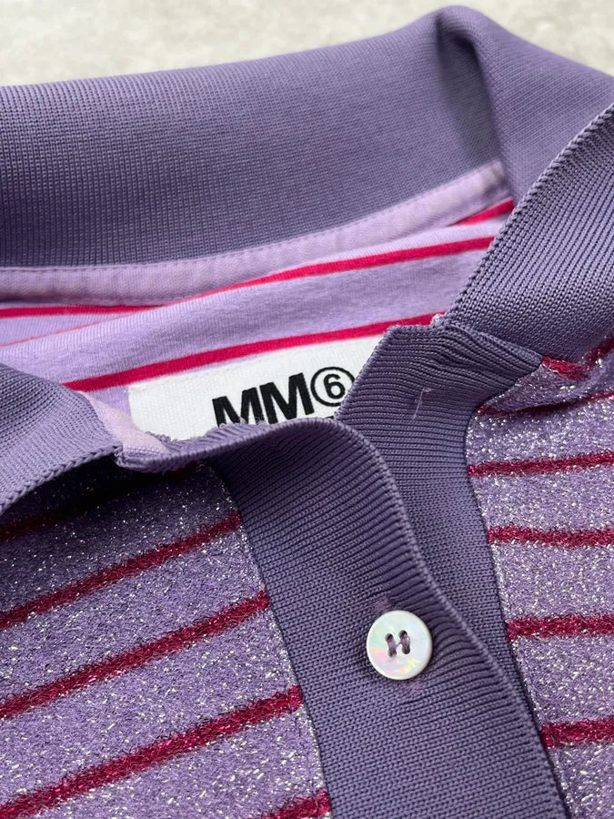 SS2020 Maison Margiela Purple Sequin Striped Polo Dress echHPEJ 7