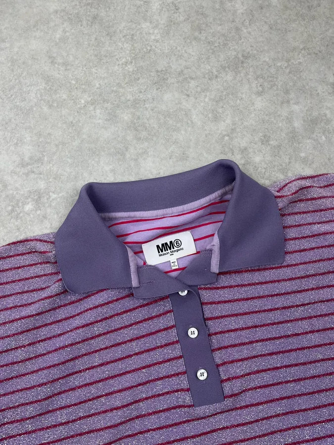 SS2020 Maison Margiela Purple Sequin Striped Polo Dress echHPEJ 5