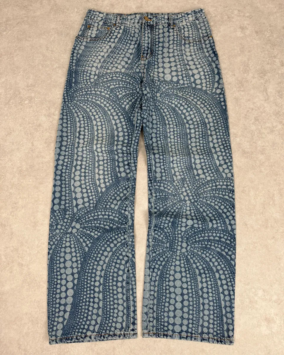 SS2023 Louis Vuitton X Yayoi Kusama Blue Abstract Denim Jeans bGJVgDH 0