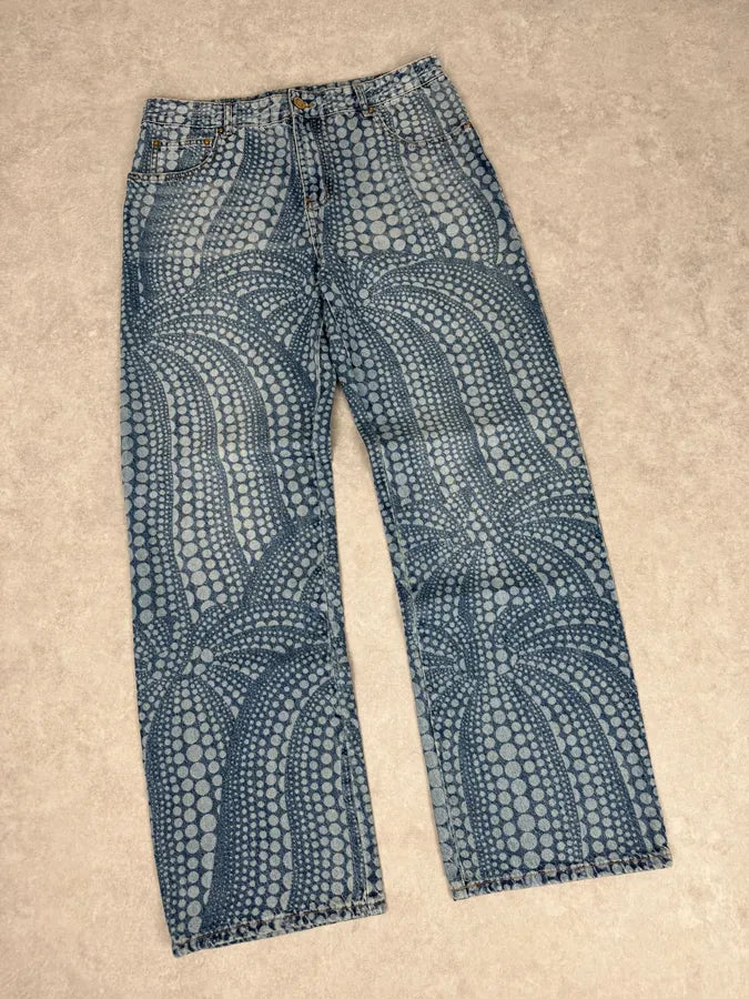 SS2023 Louis Vuitton X Yayoi Kusama Blue Abstract Denim Jeans bGJVgDH 5