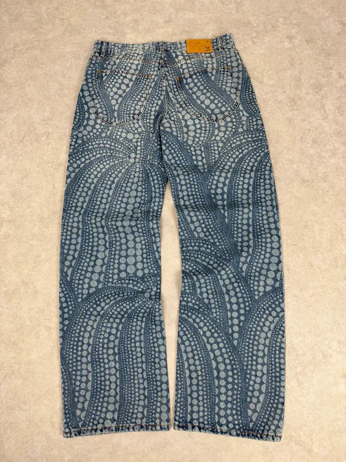 SS2023 Louis Vuitton X Yayoi Kusama Blue Abstract Denim Jeans bGJVgDH 6