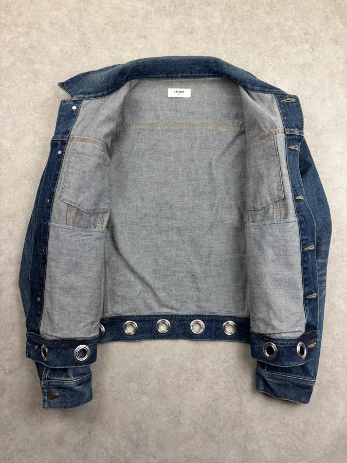 AW2022 Celine Blue Eyelet Denim Jacket huvGkQN 6