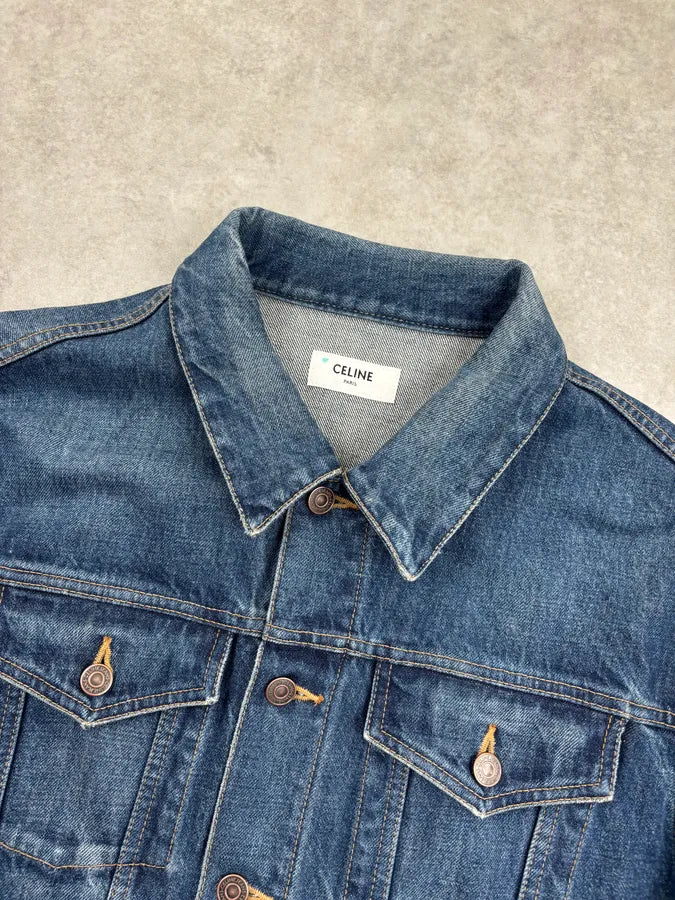 AW2022 Celine Blue Eyelet Denim Jacket huvGkQN 3