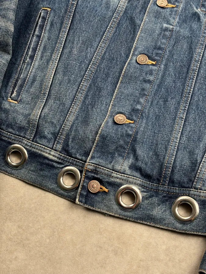 AW2022 Celine Blue Eyelet Denim Jacket huvGkQN 9