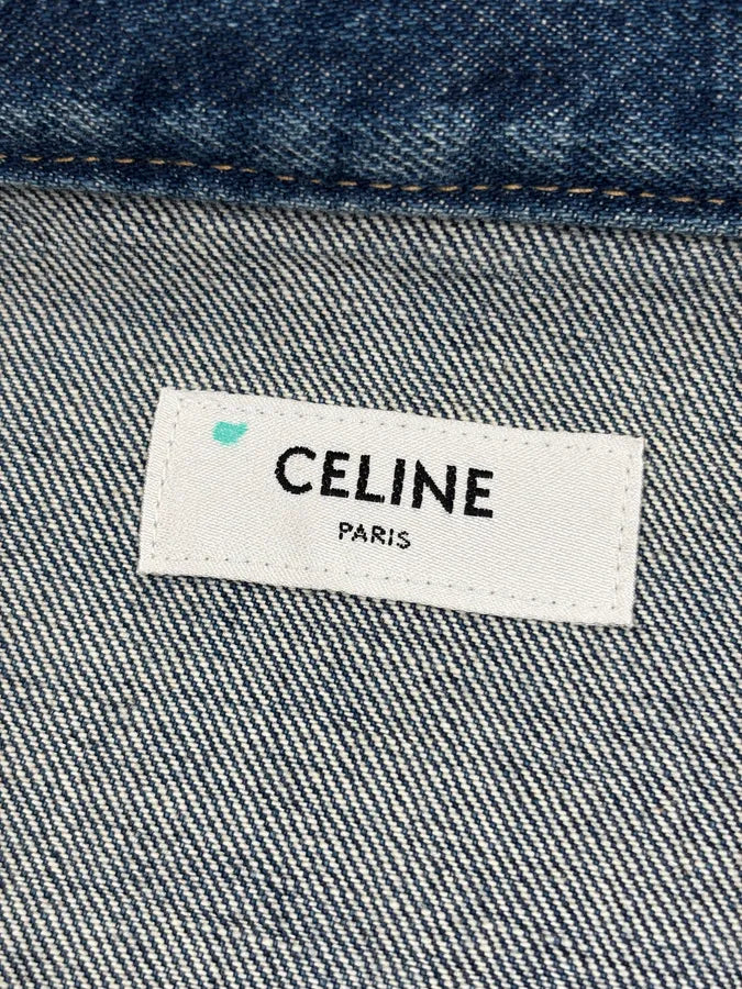 AW2022 Celine Blue Eyelet Denim Jacket huvGkQN 11