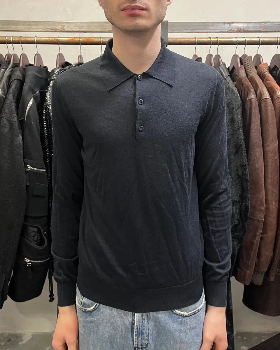 2024 Prada Silk Navy Longsleeves Polo (M) eDadUPt 0