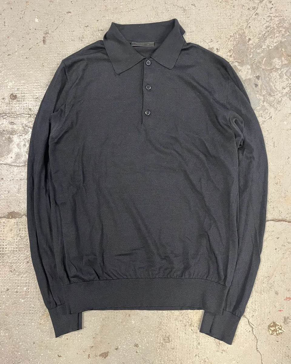 2024 Prada Silk Navy Longsleeves Polo (M) eDadUPt 1