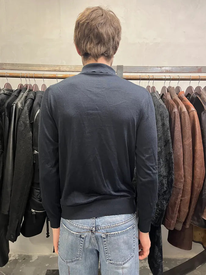 2024 Prada Silk Navy Longsleeves Polo (M) eDadUPt 2