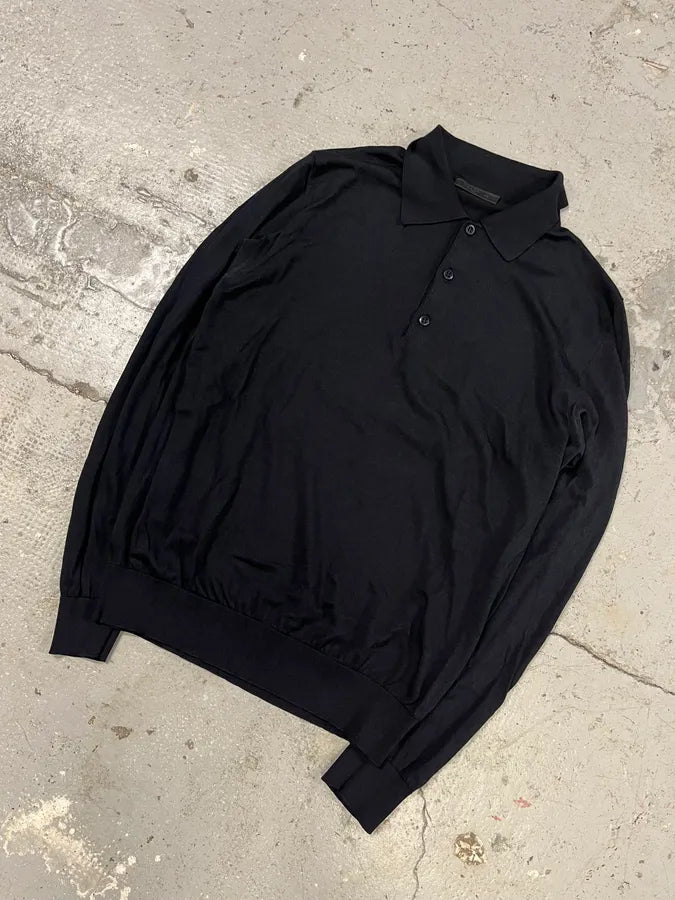 2024 Prada Silk Navy Longsleeves Polo (M) eDadUPt 3
