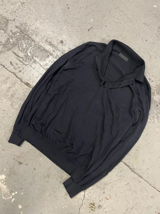 2024 Prada Silk Navy Longsleeves Polo (M) eDadUPt 4
