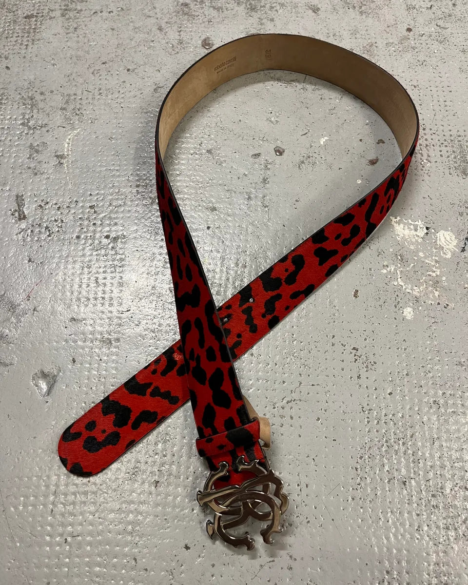 2025 Roberto Cavalli Red Pony Hair Leopard Belt wDPxgJV 1