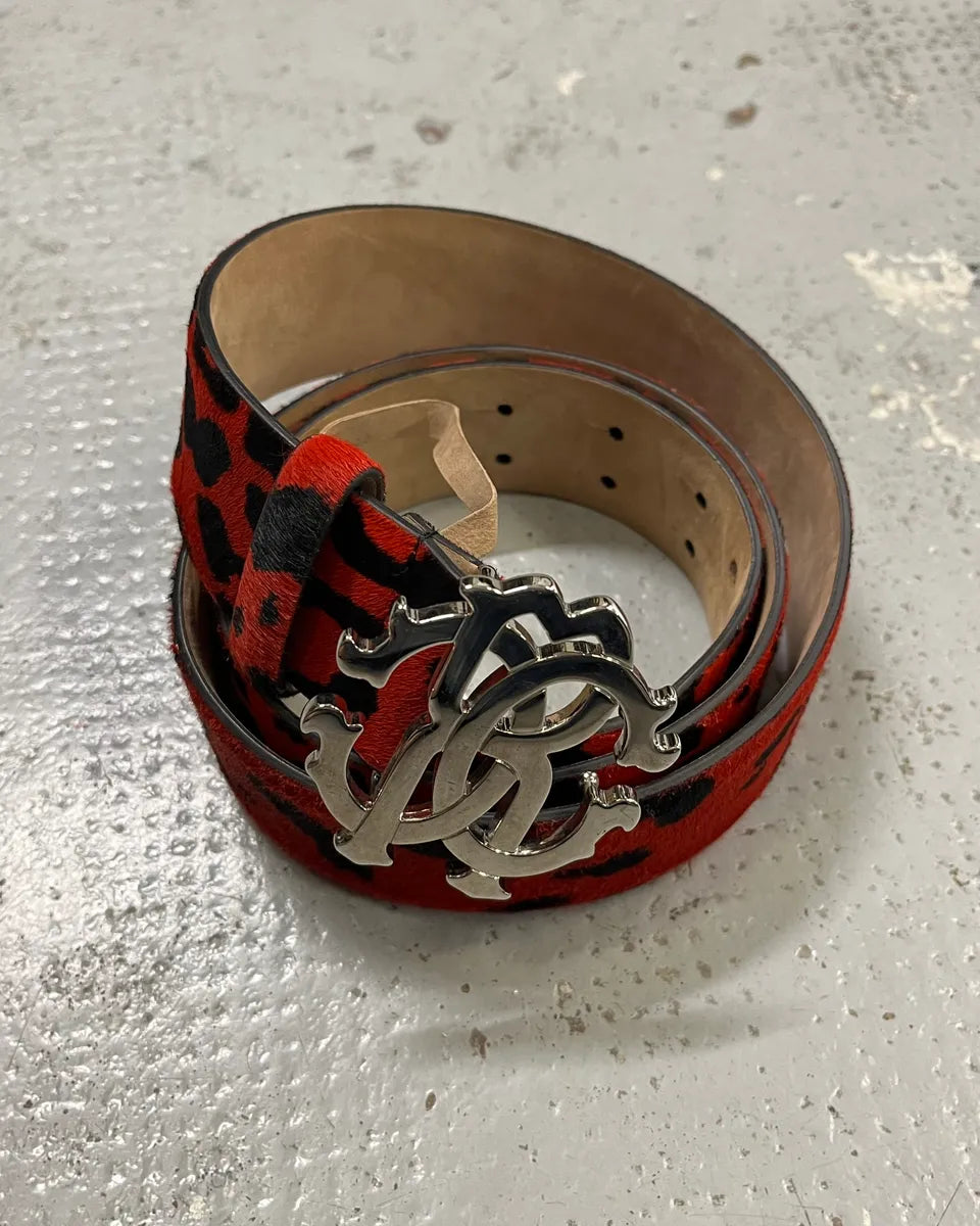 2025 Roberto Cavalli Red Pony Hair Leopard Belt wDPxgJV 2