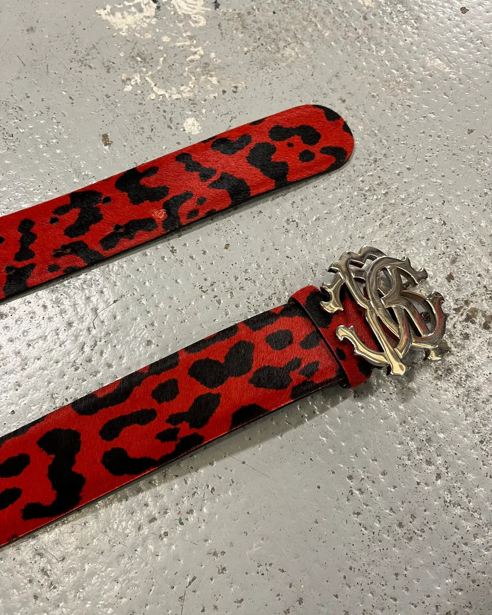 2025 Roberto Cavalli Red Pony Hair Leopard Belt wDPxgJV 3