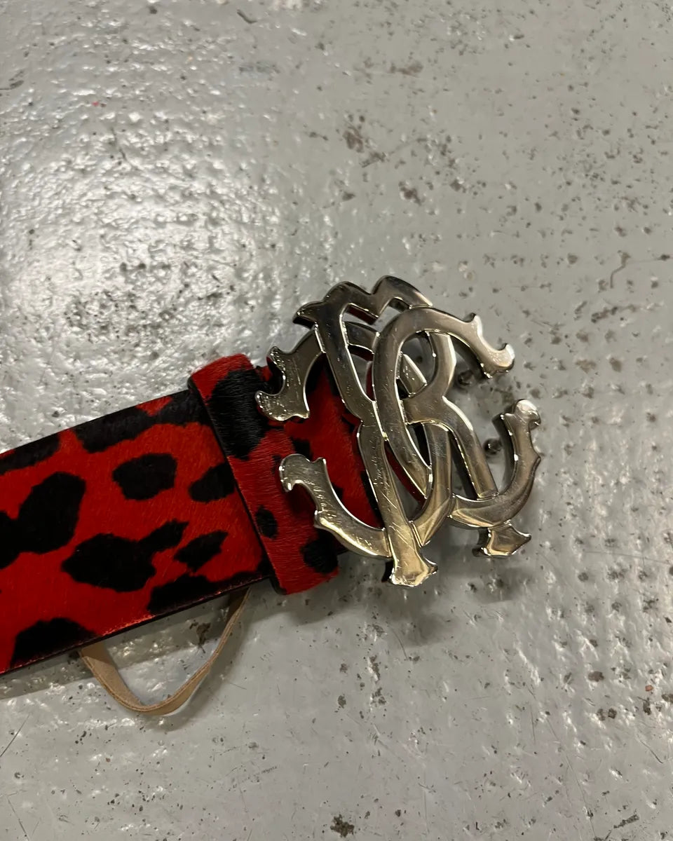 2025 Roberto Cavalli Red Pony Hair Leopard Belt wDPxgJV 5