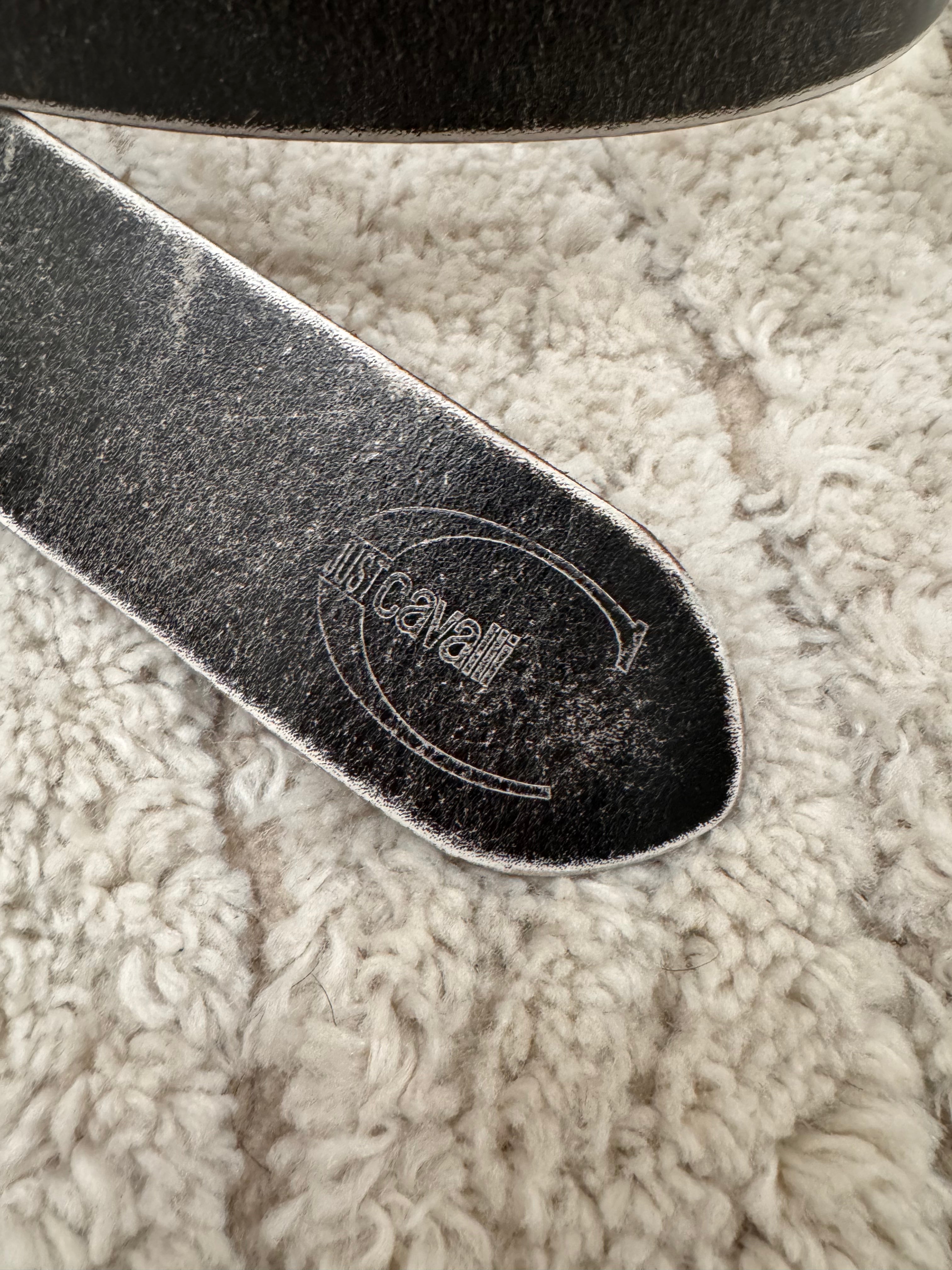 2000s Cavalli Silver Dragon Faded Leather Belt (OS)