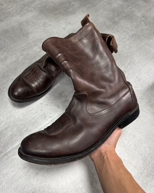 2000s Marithé + François Girbaud Biker Brown Leather Boots (46eu/us12)