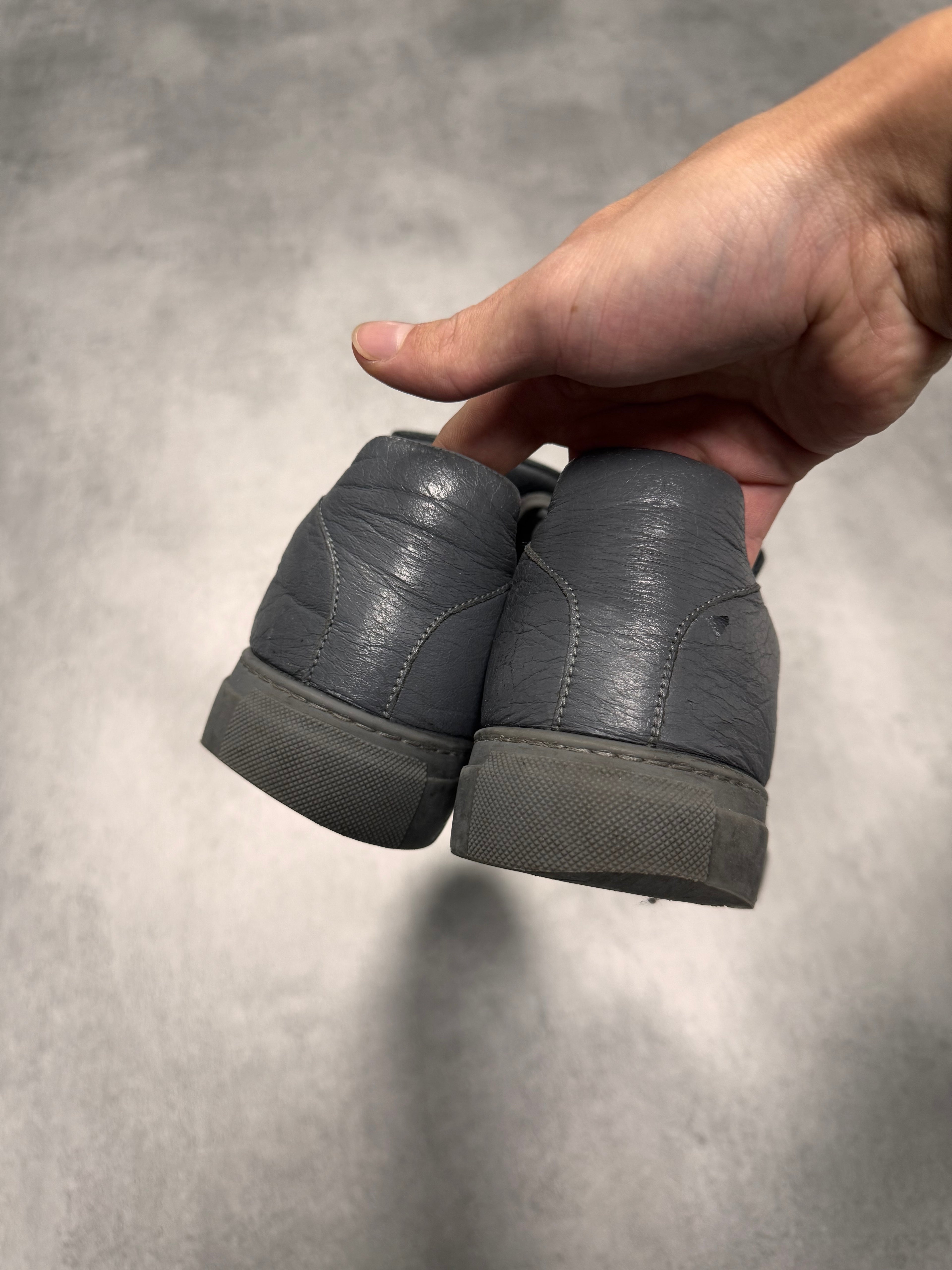 Balenciaga Arena Low Grey Cracked Leather Sneakers