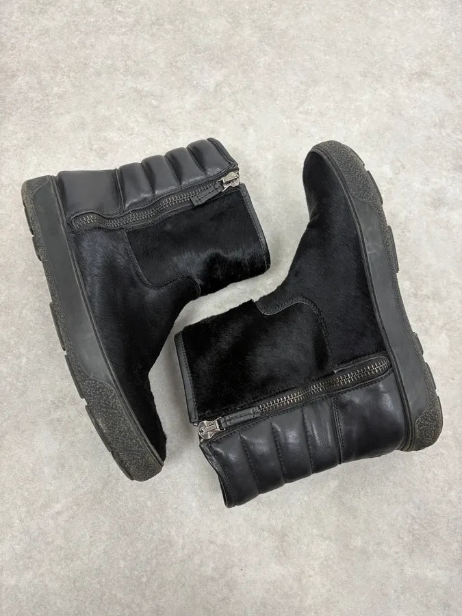 Moncler Signature Winter Black Pony Hair Leather Boots WcVAveQ 5