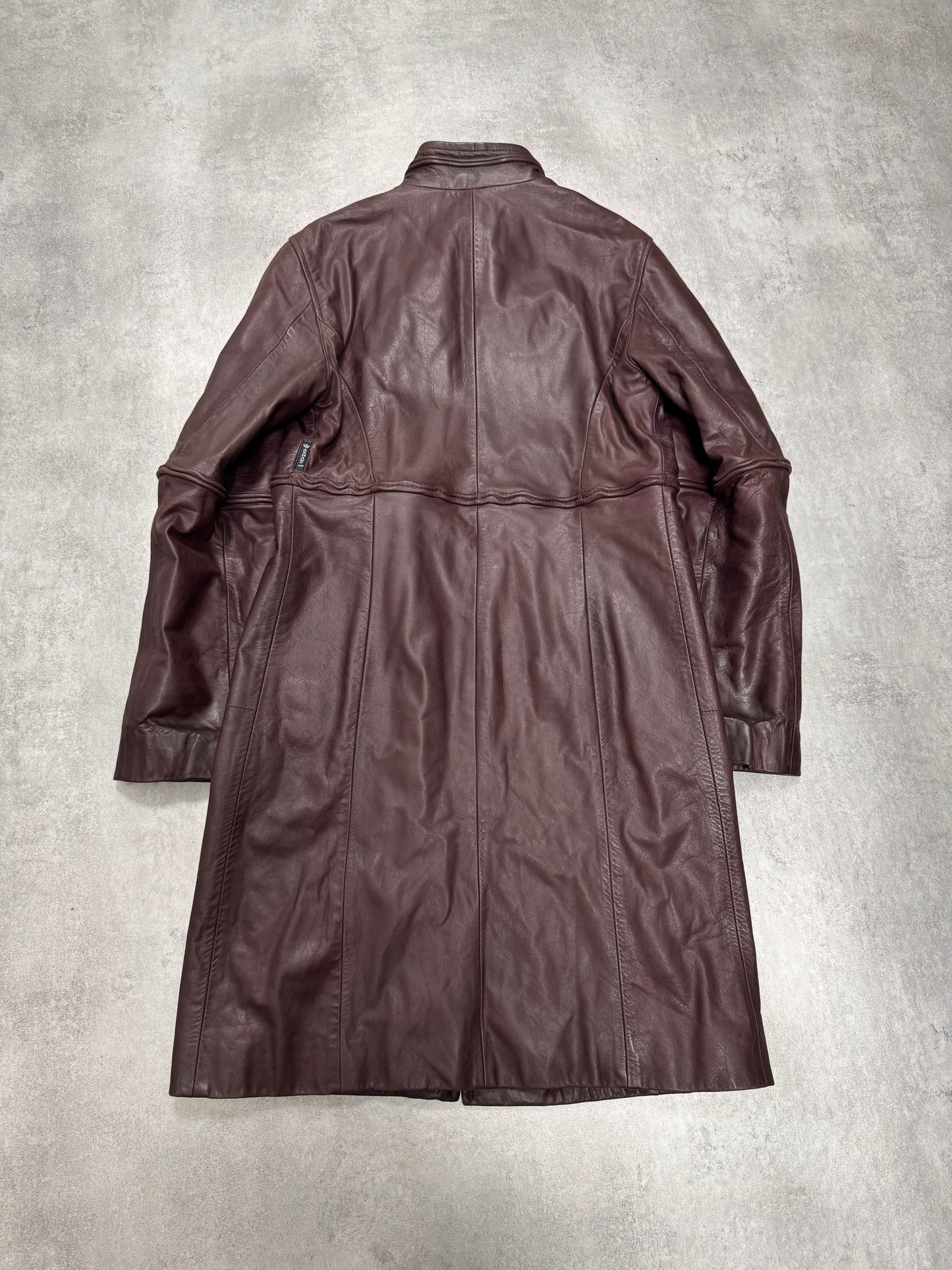 2000s Armani Old Wine Leather Trench Coat (XS)