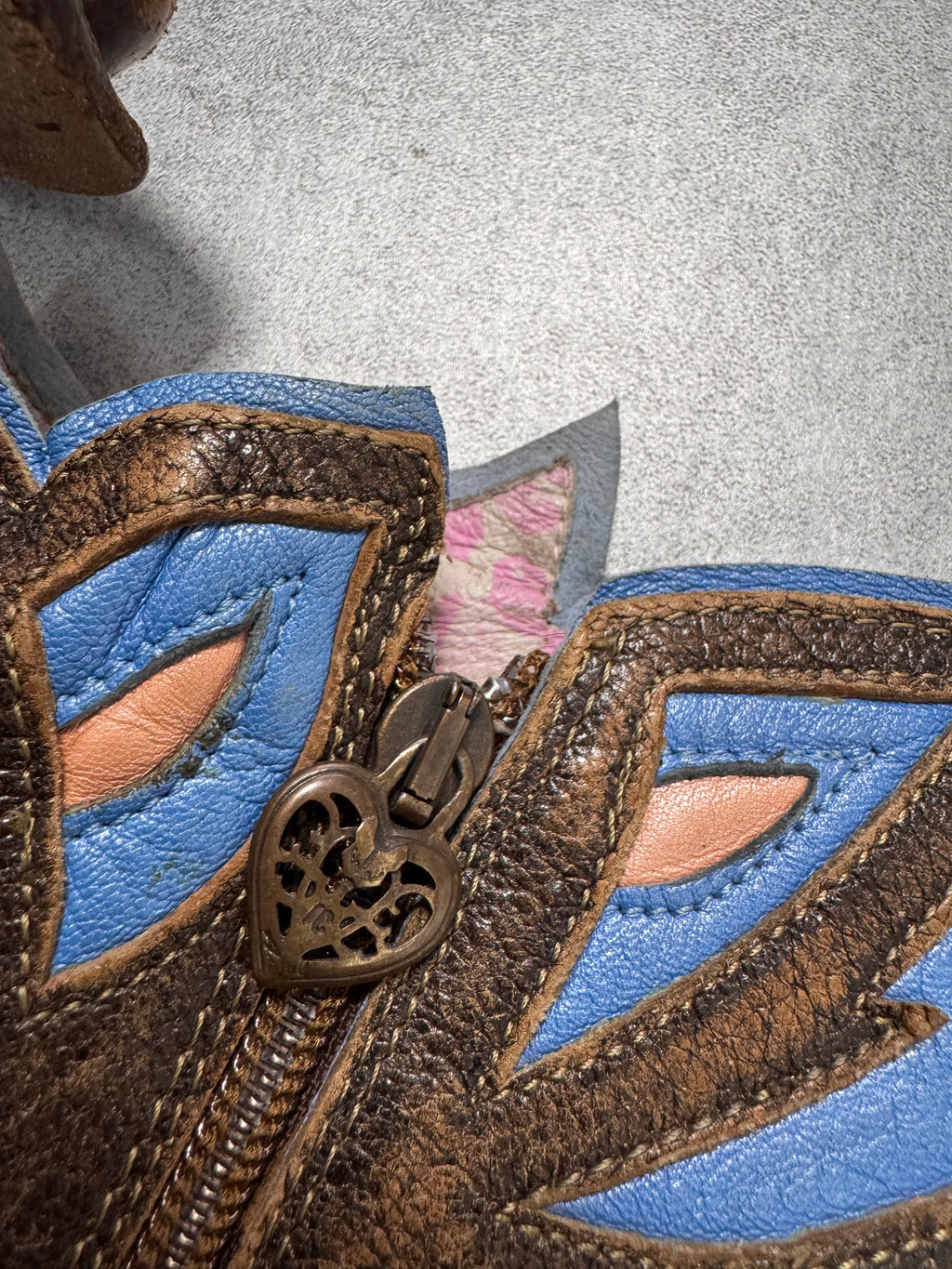 Roberto Cavalli Santiag Blue Fantasy Faded Leather Boots